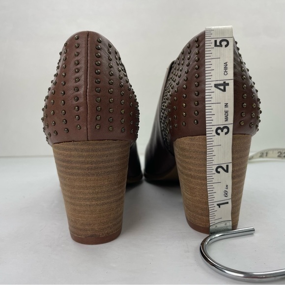 NWOT Soul Bound Brown D’Orsay Keelin Point Toe Block Heel Leather Studded Bootie - Picture 10 of 13
